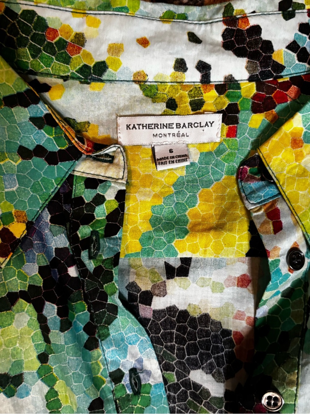 Katherine Barclay Mosaic Floral Cotton Shirt Dress with Belt Sz 6 - Picture 7 of 7